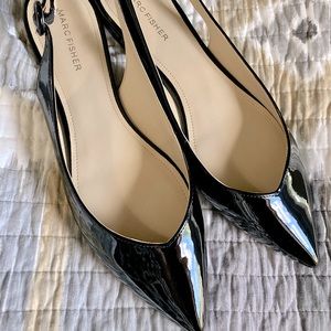 Marc Fisher Black Patent sling flats